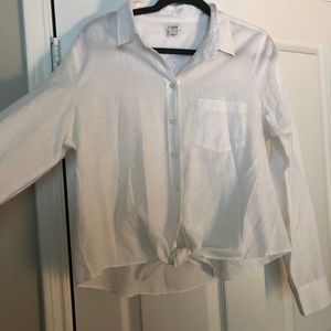 J Crew White Button down tie front blouse